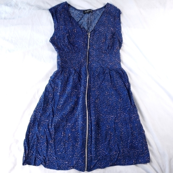 As U Wish Speckled Blue Sleeveless Mini Front Zip Dress - Picture 1 of 8